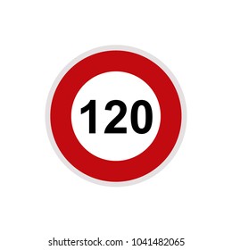 Maximum Speed limit sign 120 km/h. Isolated road sign icon on white background.