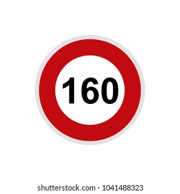 Maximum Speed limit sign 160 km/h. Isolated road sign icon on white background.