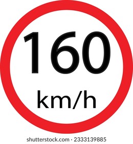 Maximum Speed limit sign 160 km h. Isolated road sign icon on white background.