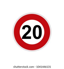 Maximum Speed limit sign 20 km/h. Isolated road sign icon on white background.