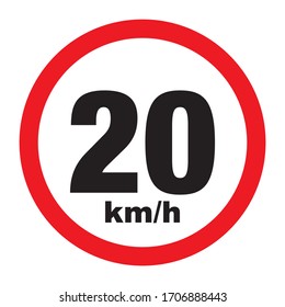 Maximum Speed limit sign 20 km/h. Isolated road sign icon on white background.