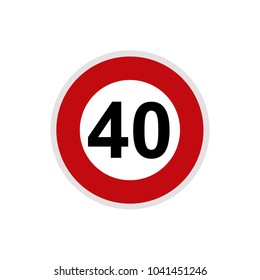Maximum Speed limit sign 40 km/h. Isolated road sign icon on white background.