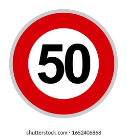 Maximum Speed limit sign 50 km/h. Isolated road sign icon on white background