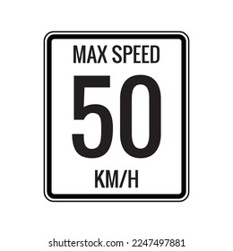 Maximum Speed limit sign 50 kmh sign icon on white background vector illustration.
