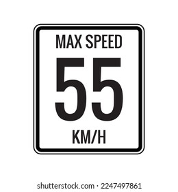 Maximum Speed limit sign 55 kmh sign icon on white background vector illustration.
