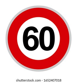 Maximum Speed limit sign 60 km/h. Isolated road sign icon on white background