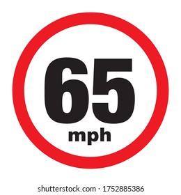 Maximum Speed limit sign 65 mph. Isolated road sign icon on white background.