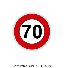 Maximum Speed limit sign 70 km/h. Isolated road sign icon on white background.