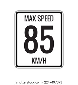 Símbolo del signo del límite de velocidad máximo de 85 kmh en la ilustración del vector de fondo blanco.
