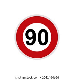 Maximum Speed limit sign 90 km/h. Isolated road sign icon on white background.