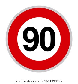 Maximum Speed limit sign 90 km/h. Isolated road sign icon on white background.