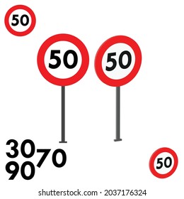 Signo de velocidad máximo, señales de tráfico 3d