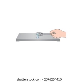 Maximum torque momentum sign. Open-end wrench tightening the nut with the direction of force. Vector logo for technical instruction that controls the maximum allowable torque. Nut tightening direction