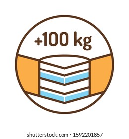 Maximum weight limit up to 100 kg color line icon. Weight-limited mattress. Pictogram for web page, mobile app, promo. UI UX GUI design element. Editable stroke.