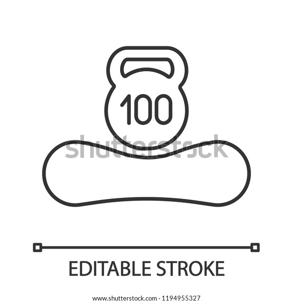 Maximum weight limit up to 100 kg linear icon.\
Thin line illustration. Mattress weight recommendation per person\
of hundred kilograms. Contour symbol. Vector isolated outline\
drawing. Editable\
stroke