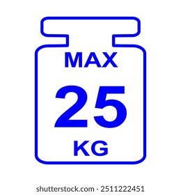 Maximum weight limit up to twenty five kg. Isolated vector, illustration
