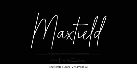 Maxtield is a tall, expressive handwritten font defined by thin strokes and clean minimalism.