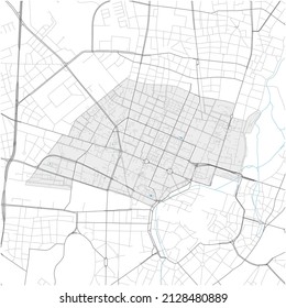 Maxvorstadt, München, DEUTSCHLAND, high detail vector map with city boundaries and editable paths. White outlines for main roads. Many smaller paths. Blue shapes and lines for water.