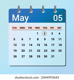 May 02. Flat icon calendar isolated on blue background. Date and month vector illustration