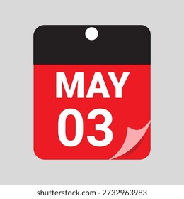 May 03 Calendar Date Icon Vector Red Daily Calendar Page Illustration