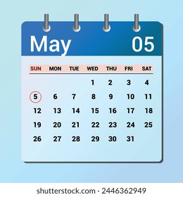 May 05. Flat icon calendar isolated on blue background. Date and month vector illustration
