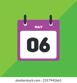 Mayo 06 calendario de iconos vectoriales Fecha, día y mes Ilustración vectorial, fondo colorido.
