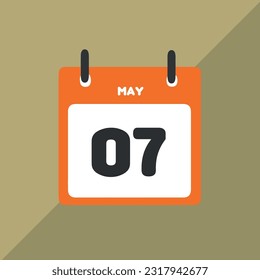 Mayo 07 calendario de iconos vectoriales Fecha, día y mes Ilustración vectorial, fondo colorido.
