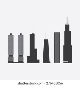 May 08, 2015: Collection of Icons of Five Famous Skyscrapers: Marina City, Trump International Hotel & Tower, John Hancock Tower, Aon Center, Willis Tower - For Editorial Use Only