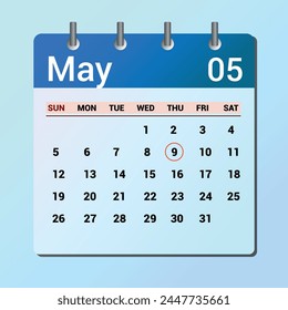 May 09. Flat icon calendar isolated on blue background. Date and month vector illustration