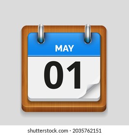May 1 blue daily realistic calendar with wooden frame icon date vector image