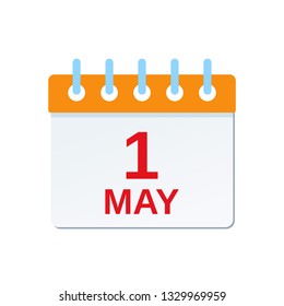 May 1 calendar icon. First of May. Labor Day reminder calendar. Vector. Planner holiday date isolated on white background. Color illustration in flat design.