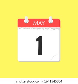 May 1 - Calendar Icon - Vector Illustration on a Yellow Background Design.