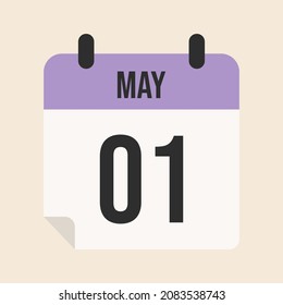 May 1 calendar, white and purple page, calendar with date and month for work, meeting, commemorative dates