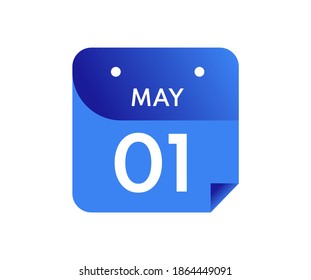 May 1 Date on a Single Day Calendar in Flat Style, 1 May calendar icon