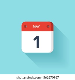May 1. Isometric Calendar Icon With Shadow.Vector Illustration,Flat Style.Month and Date.Sunday,Monday,Tuesday,Wednesday,Thursday,Friday,Saturday.Week,Weekend,Red Letter Day. Holidays 2017.