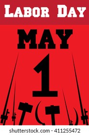 May 1 Labor Day red poster vector pattern