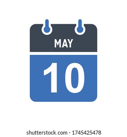 10 de mayo Icono de fecha de calendario, icono de fecha de evento, fecha de calendario, gráfico de vectores de diseño de iconos
