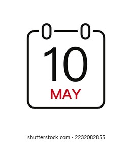 May 10 date on the calendar, vector line stroke icon for user interface. Calendar with date, vector illustration.