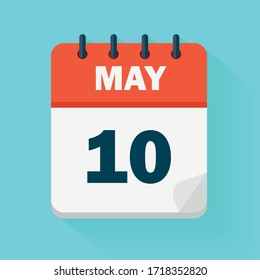 May 10th. Daily calendar icon in vector format.  Date, time, day, month. Holidays