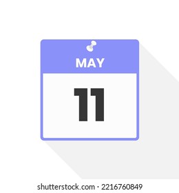 Icono del calendario del 11 de mayo. Ilustración vectorial de icono de calendario de fecha, mes