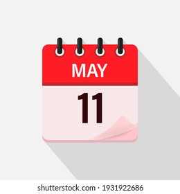 May 11, Calendar icon with shadow. Day, month. Flat vector illustration.