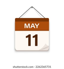 May 11, Calendar icon with shadow. Day, month. Meeting appointment time. Event schedule date. Flat vector illustration. 