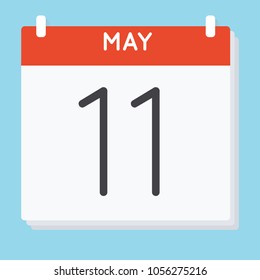 May 11. Calendar icon. Vector illustration in flat design isolated in blue background. Date and time, day, month.