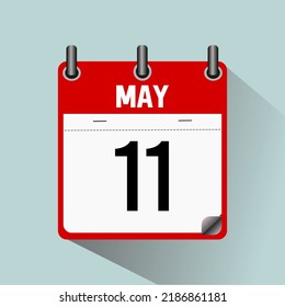 11 de mayo, ilustración vectorial de icono del calendario, aislada en fondo azul claro.