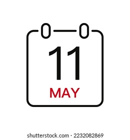 May 11 date on the calendar, vector line stroke icon for user interface. Calendar with date, vector illustration.