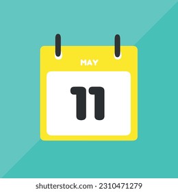 Calendario del icono vector 11 de mayo Fecha, día y mes Ilustración vectorial, fondo colorido.