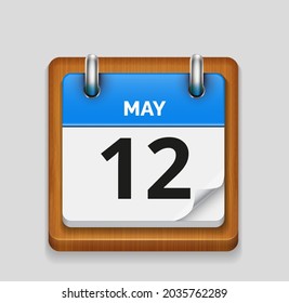 May 12 blue daily realistic calendar with wooden frame icon date vector image