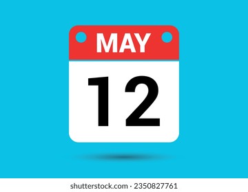 Mayo 12 Fecha Calendario Icono plano Día 12 Ilustración vectorial
