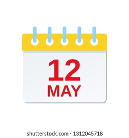 May 12 calendar icon. Mother's Day reminder 2019 calendar. Vector. Calendar planner holiday date isolated on white background. Color illustration in flat design.