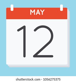 May 12. Calendar icon. Vector illustration in flat design isolated in blue background. Date and time, day, month.